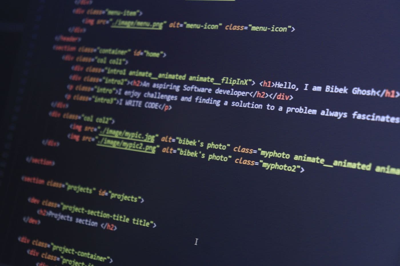 Programming code displayed on a computer screen