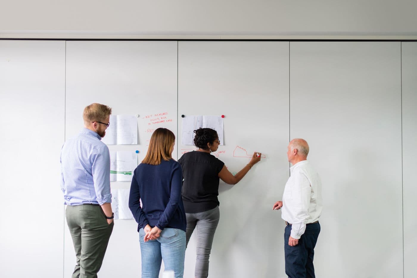 A group of engineers discussing a plan